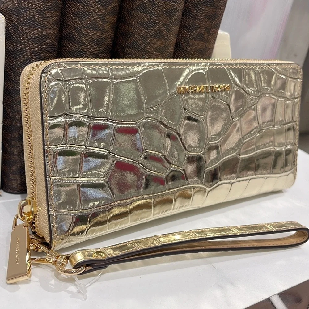 Michael Kors Gold Crocodile Embossed Wallet